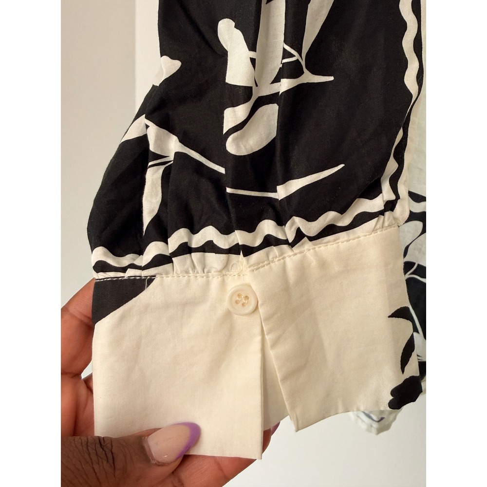 Entro Blouse Black White Floral V-Neck Boho Bohemian Long Sleeve Classy‎ Medium - Picture 10 of 15